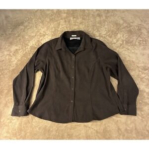 VTG Joanna Plus Womens 1X Brown Faux Suede Snap Front Shirt Stretch Y2K Corpcore